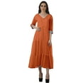 thumbnail image 1 of Moomaya Robe Maxi à Étages à Col en V Boutonnée pour Femmes, Robe de Soirée, 1 of 6