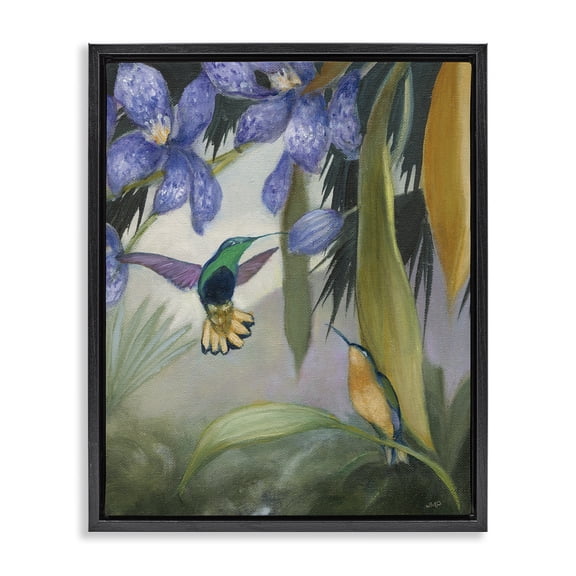 Stupell Industries Tropical Hummingbirds in Nature Black Floating Frame Canvas Art, 17 x 21, by Julia Purinton