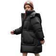 thumbnail image 2 of Kids Padded Parka Coats Girls Hooded Jacket Warm Winter Outerwear Waist Mid Length Thermal School Overcoat for Toddler Teen Girls Black 7-8Years, 2 of 7
