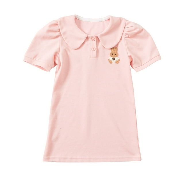 Felwors Robe à Manches Courtes Imprimé Broderie Lapin pour Fille, Robe d'Été Décontractée 1 à 6 Ans