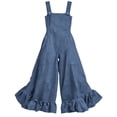 thumbnail image 5 of Cmfcve Women's Cotton Blend Jumpsuits Casual Dressy Ruffled Wide Leg Pants Summer Solid Color Fashion Overalls with Pockets, 5 of 6