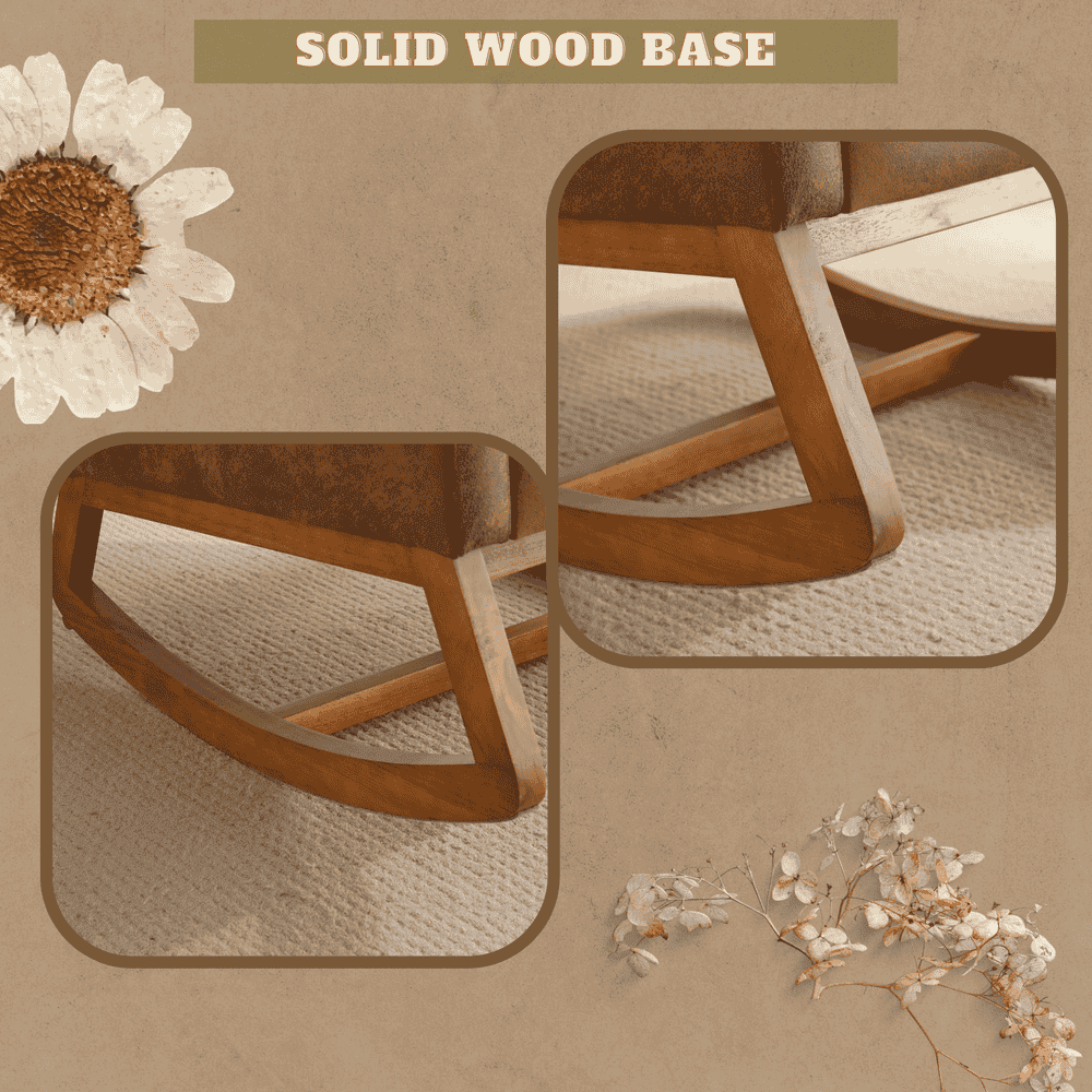 Spaco Linen Rocking Chair with Thick Headrest, Upholstered Mid-Century Modern Nursing Rocker Glider with Curved Armrest and Sturdy Solid Wood Base for Living Room, Bedroom, Baby Room, Brown