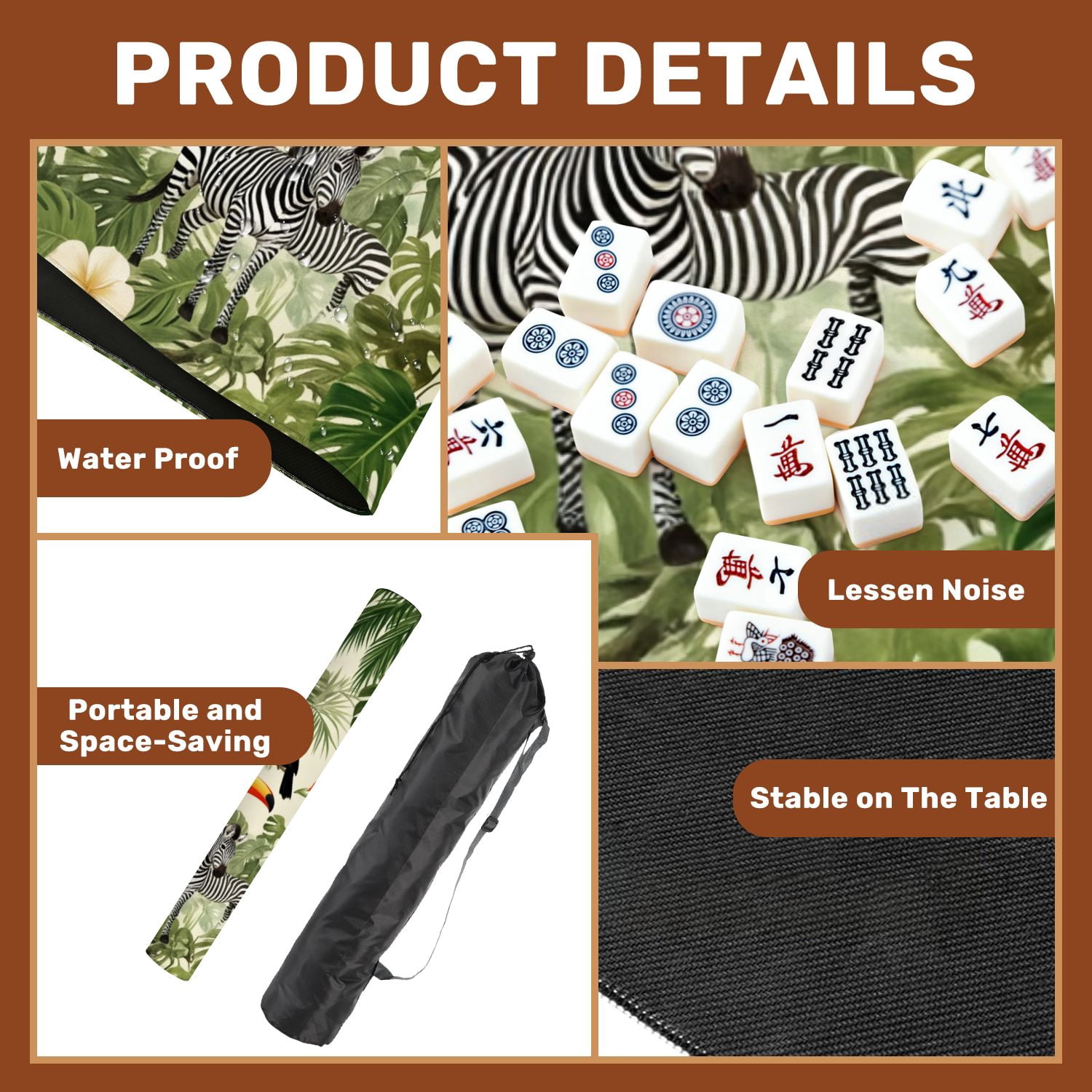 Mahjong Mat 31.5" x 31.5" Seamless exotic trees animals Non-Slip Noise Reduction American Mahjong Tiles Table Cover for Dominoes Poker Card Board Games Gift