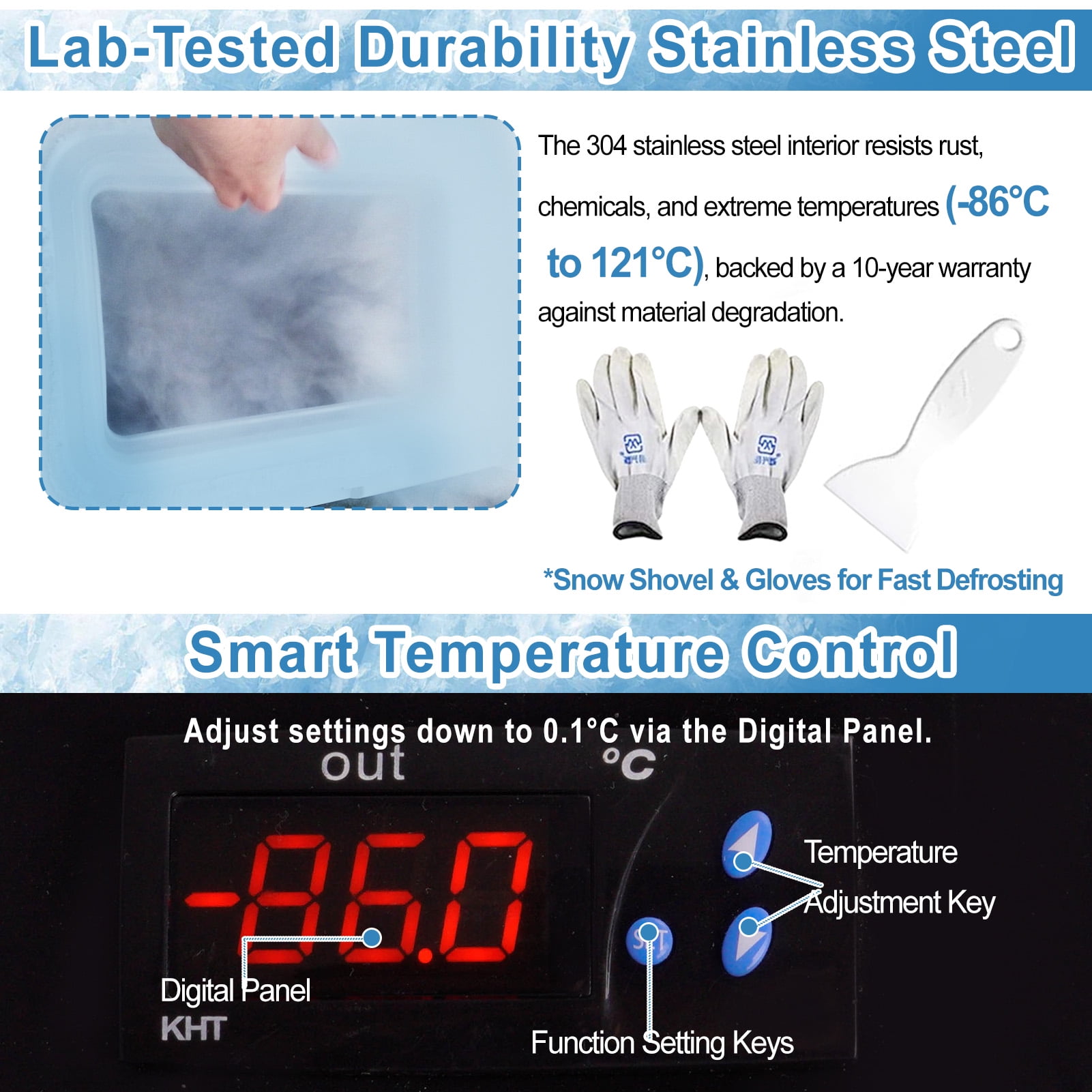 CVHVBH Lab Cryogenic Freezer, -86℃(-122.8℉) 20L Ultra Low Temperature Freezer, Portable Medical Refrigerator, Countertop Freezer for Laboratory, Lab Refrigerators for Scientific Research
