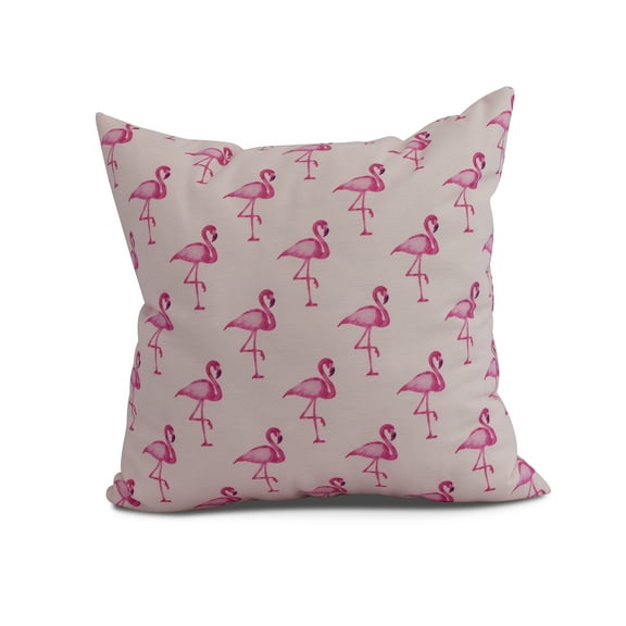 Simply Daisy, 16" x 16" Flamingo Fanfare Multi , Animal Print Outdoor Pillow, Pink