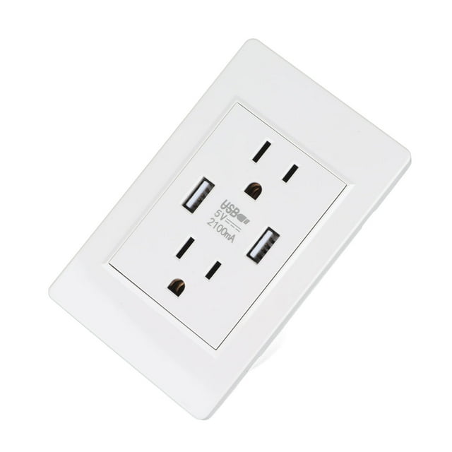 USB Wall Outlets, Plastic 2 US Plug Port USB Wall Outlet Overload for Home