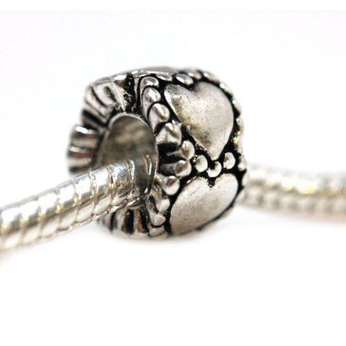 Hearts Spacer Charm European Bead Compatible for Most European Snake Chain Bracelet