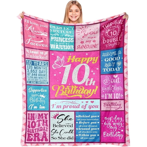 Birthday Gifts - Gifts for Years Old Girl - Birthday Gift for Girls - Double Digits Birthdays Decorations for Daughter Niece Granddaughter -Year-Old Blanket 50"X60"