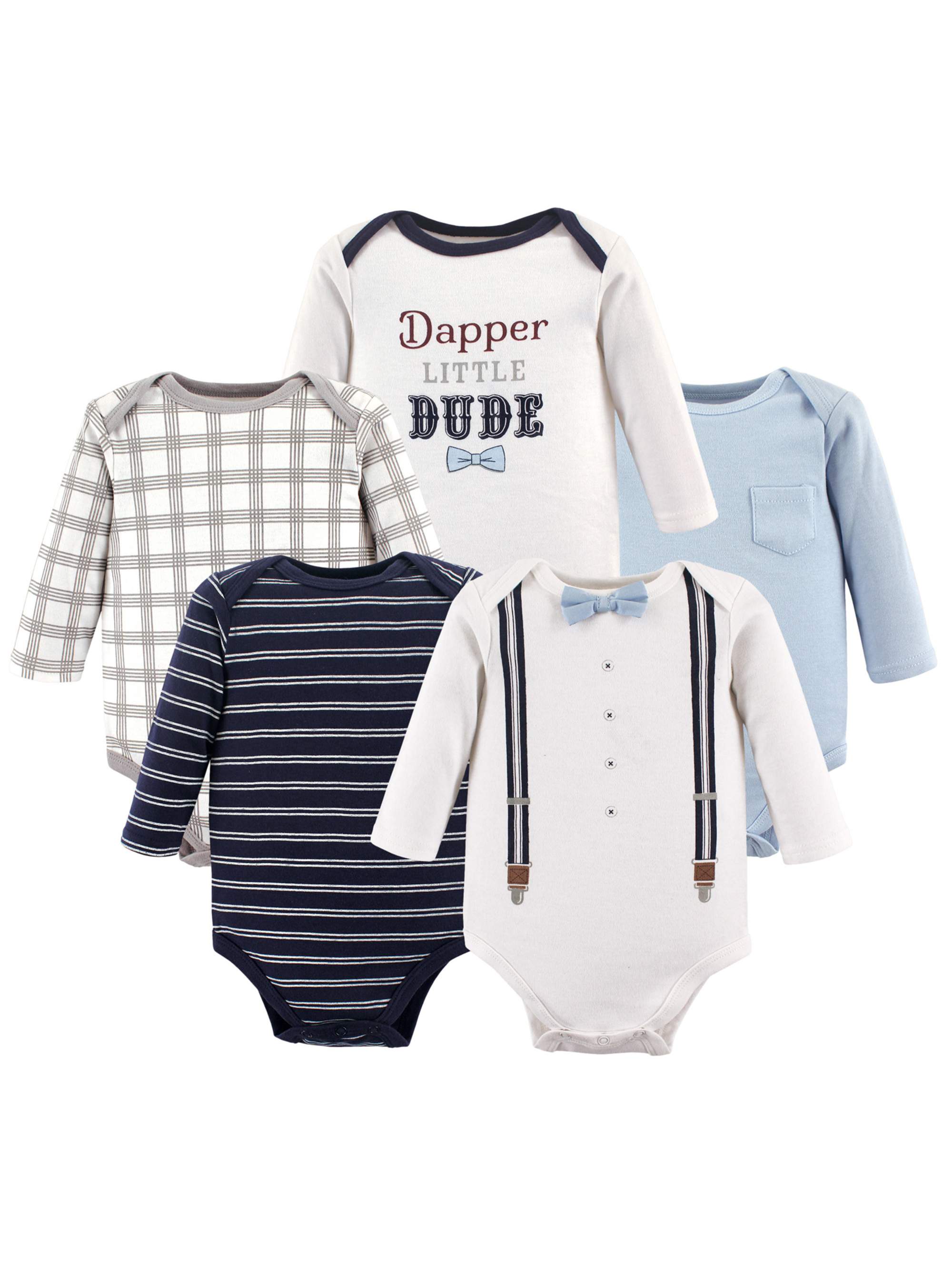 Little Treasures Little Treasure Baby Boy Long Sleeve Bodysuits, 5