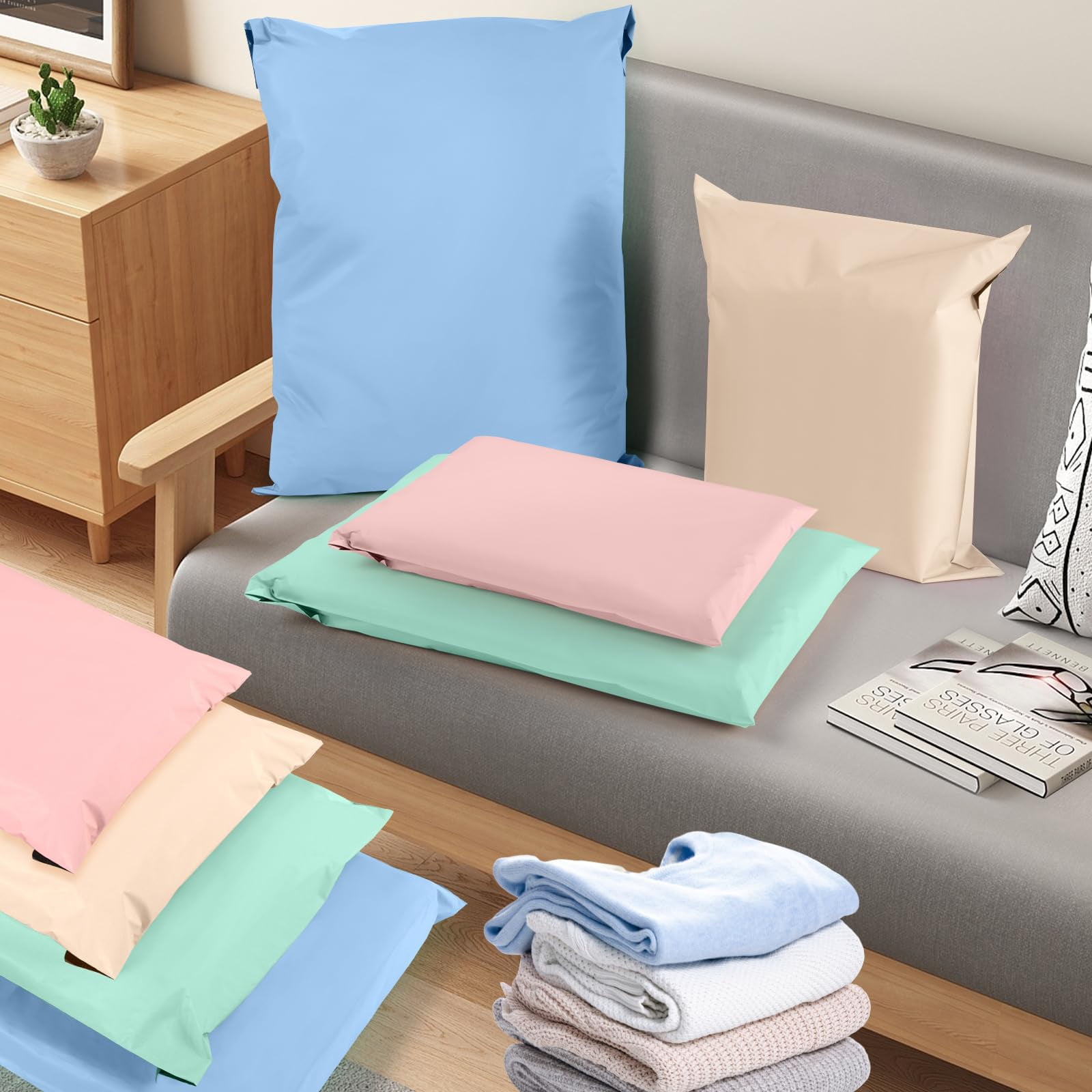 40 Pcs Poly Mailers, Strong Adhesive Plastic Shipping Bags, Tear-Resistant Colorful Mailing Envelopes for Packaging Clothing, 4 Sizes