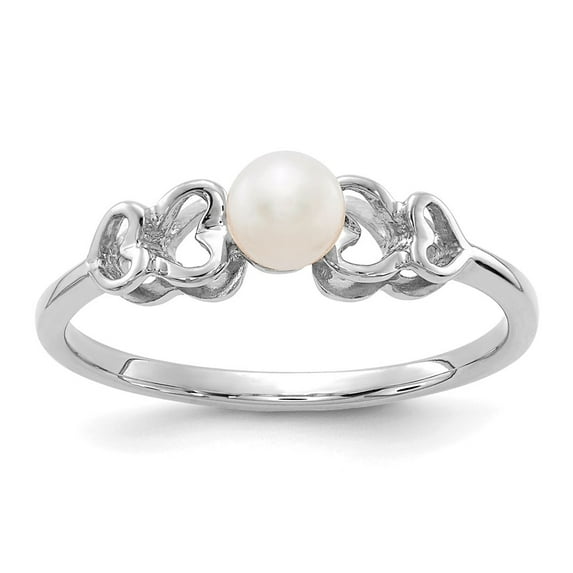 14K White Gold Ring Band Pearl Freshwater 4mm FW Cultured