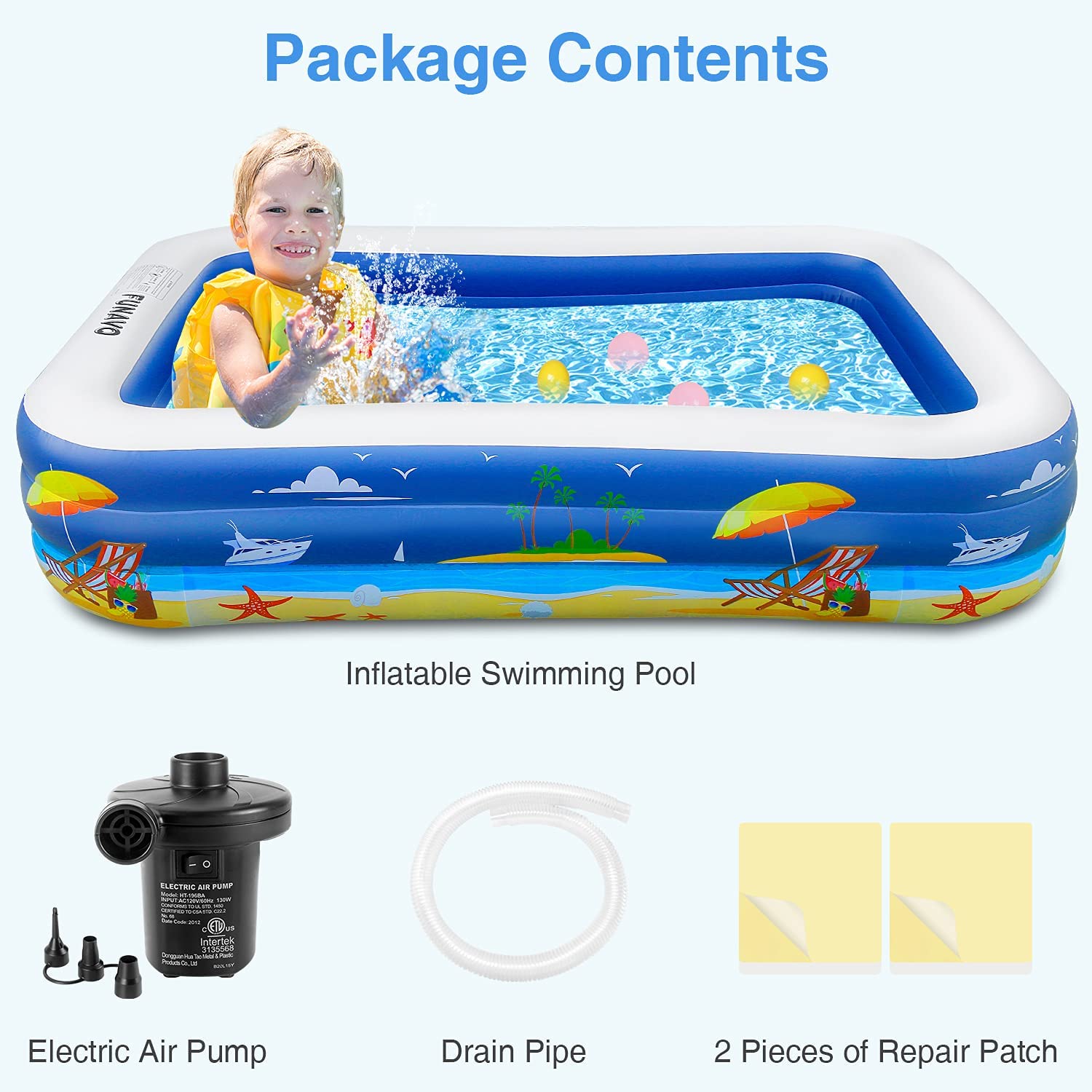 Rarebuyz Family Inflatable Pool, 100"x71"x22", Electric Pump, Kids & Adults, Outdoor Fun Rectangle