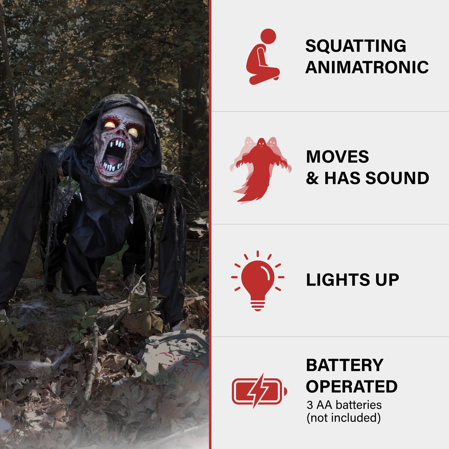 Haunted Hill Farm 3.7 ft Zombie Dog Halloween Animatronic with Lights and Sound, Outdoor Decor, HHDOG-1FLSA