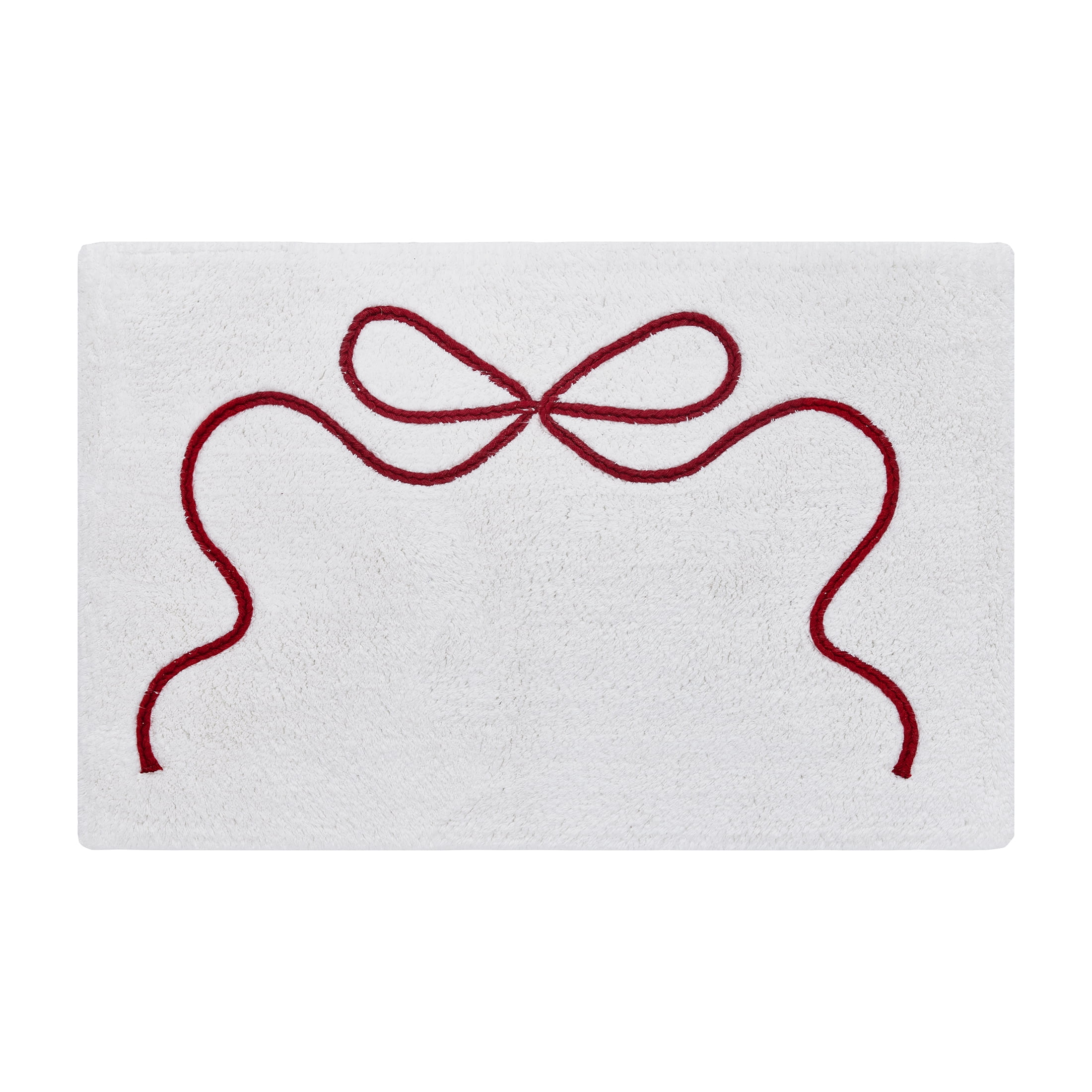 My Texas House White/Red Ribbon Cotton Bath Rug, 20" x 32"