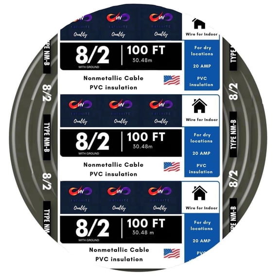 8/2 NM-B Nonmetallic with Ground Sheathed Cable Residential Indoor Wire (100 ft)
