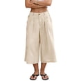 thumbnail image 2 of Tqcoqu Cargo Capris for Women,High Waist Wide Leg Pants,Casual Pleated Front Culottes with Pockets,Beige,Women's S-XXXL, 2 of 9