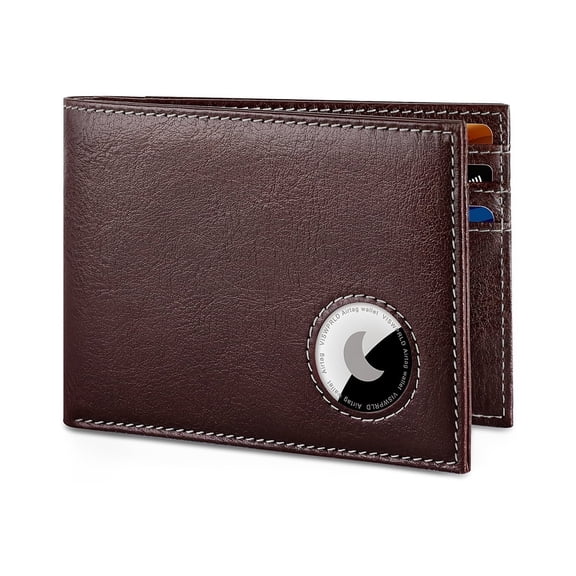 VISWORLD Men’s Wallet with AirTag Holder, Slim Bifold Leather Wallet for Apple Air Tag, RFID Blocking, 11 Card Slots (Red Brown)