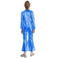 thumbnail image 2 of YIZYIF Kids Girls Metallic Long Sleeve Disco Dance Jumpsuit Bell-Bottomed Leotard Halloween Cosplay Party Dress Up Outfit Royal Blue 12, 2 of 7