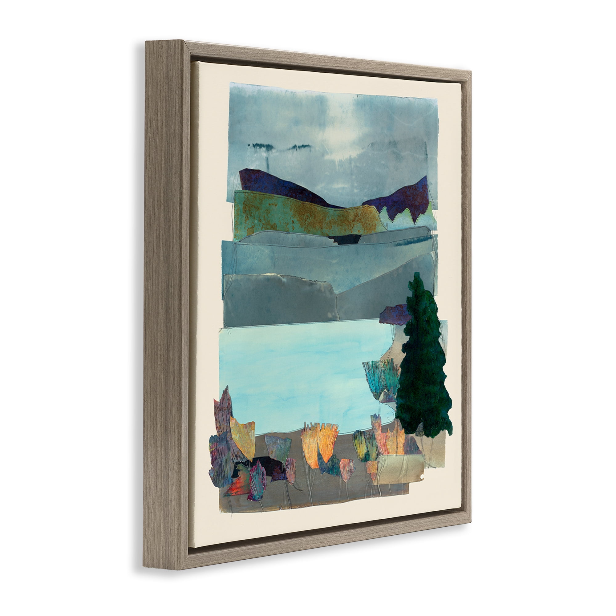 Stupell Industries Abstract Lake View Scene Abstract Painting Brown Floater Framed Canvas Art Print Wall Art, 18 x 18