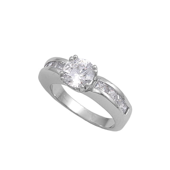 Round Center Cubic Zirconia Ring Sterling Silver 925 Size 7