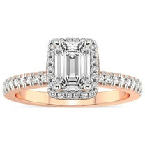 IGI Certified 1 Carat Emerald Shape Lab Grown Diamond Engagement Ring | 14K Rose Gold | Elle Classic Halo Diamond Ring | FG-VS1-VS2 Quality Friendly Diamonds