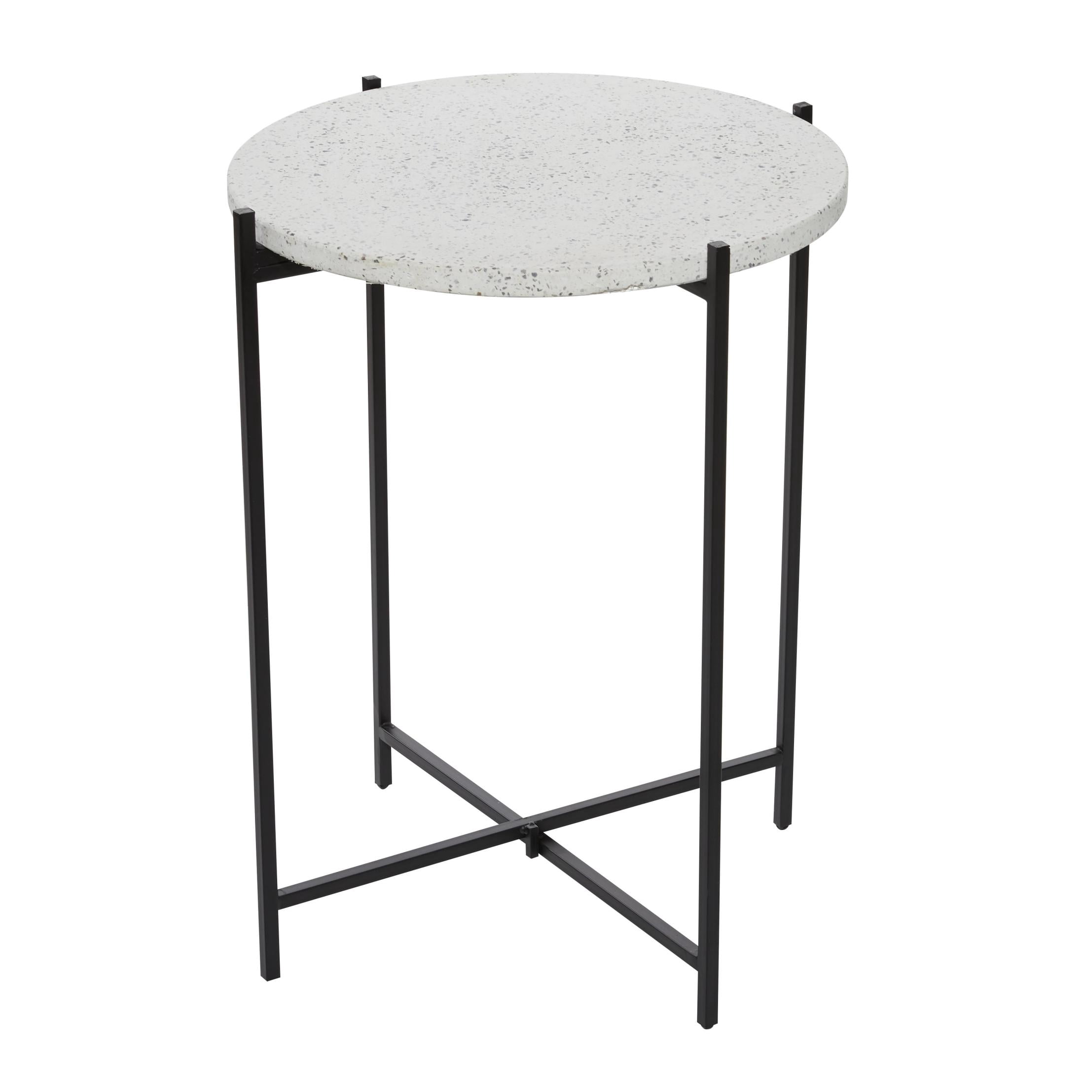 DecMode 18" x 24" White Terrazzo Stone Accent Table with Black Metal X-Stand, 1-Piece