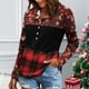 thumbnail image 2 of Camisa de empalme con estampado navideño Top de empalme a cuadros con bloques de color de manga larga y cuello redondo delgado a la moda para otoño Rojo XXL, 2 of 5