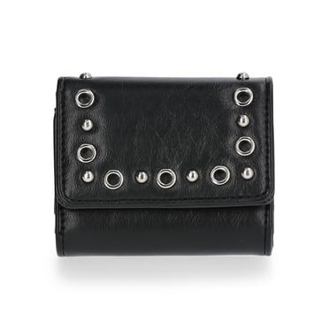 No Boundaries Studded Moto Flap Wallet, Women's, Black