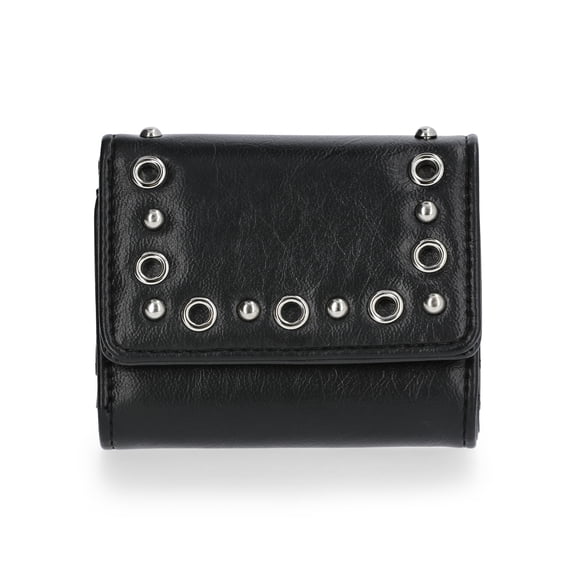 No Boundaries Studded Moto Flap Wallet, Women's, Black