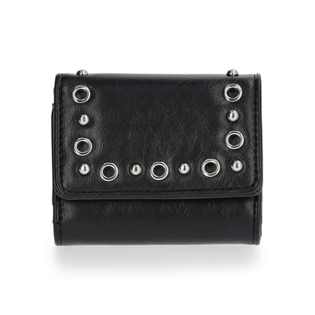 No Boundaries Studded Moto Flap Wallet  Women s  Black