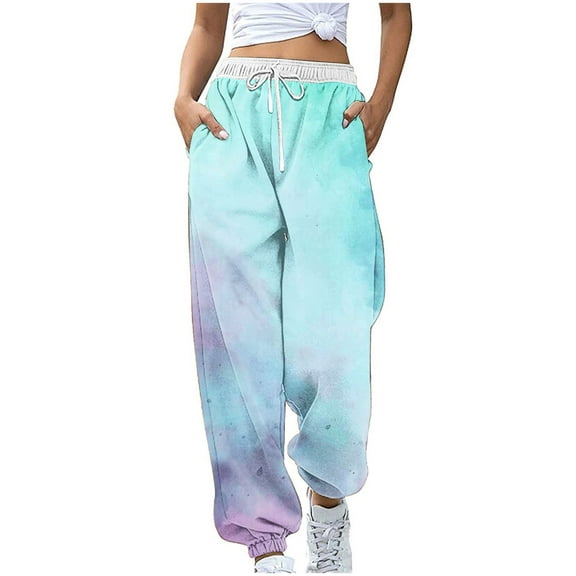 SwiftWear Tie Dyed Sweatpants Women Elastic Drawstring High Waisted Workout Pants Jogger Running Pants Trousers S