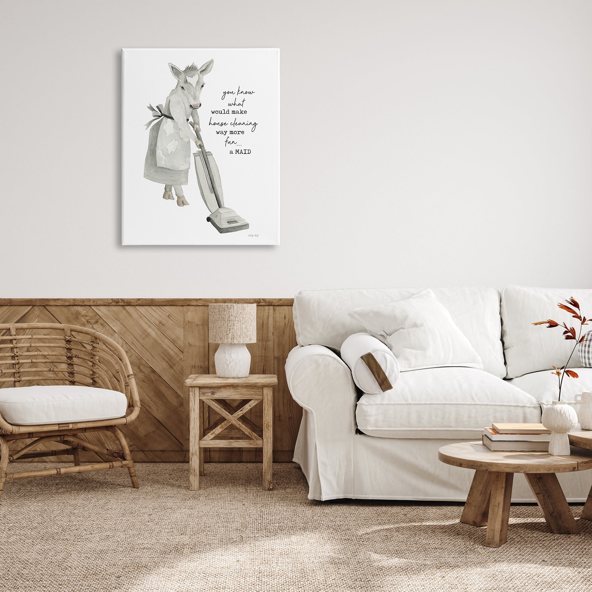 Stupell Industries Funny Cleaning Cow Phrase Animals & Insects Painting Gallery Wrapped Canvas Print Wall Art, 30 x 40