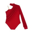 thumbnail image 5 of YUUMIN Kids Girls Long Sleeve One Shoulder Mesh Ballet Dance Leotard Bodysuit Modern Contemporary Dancewear Burgundy 10, 5 of 6