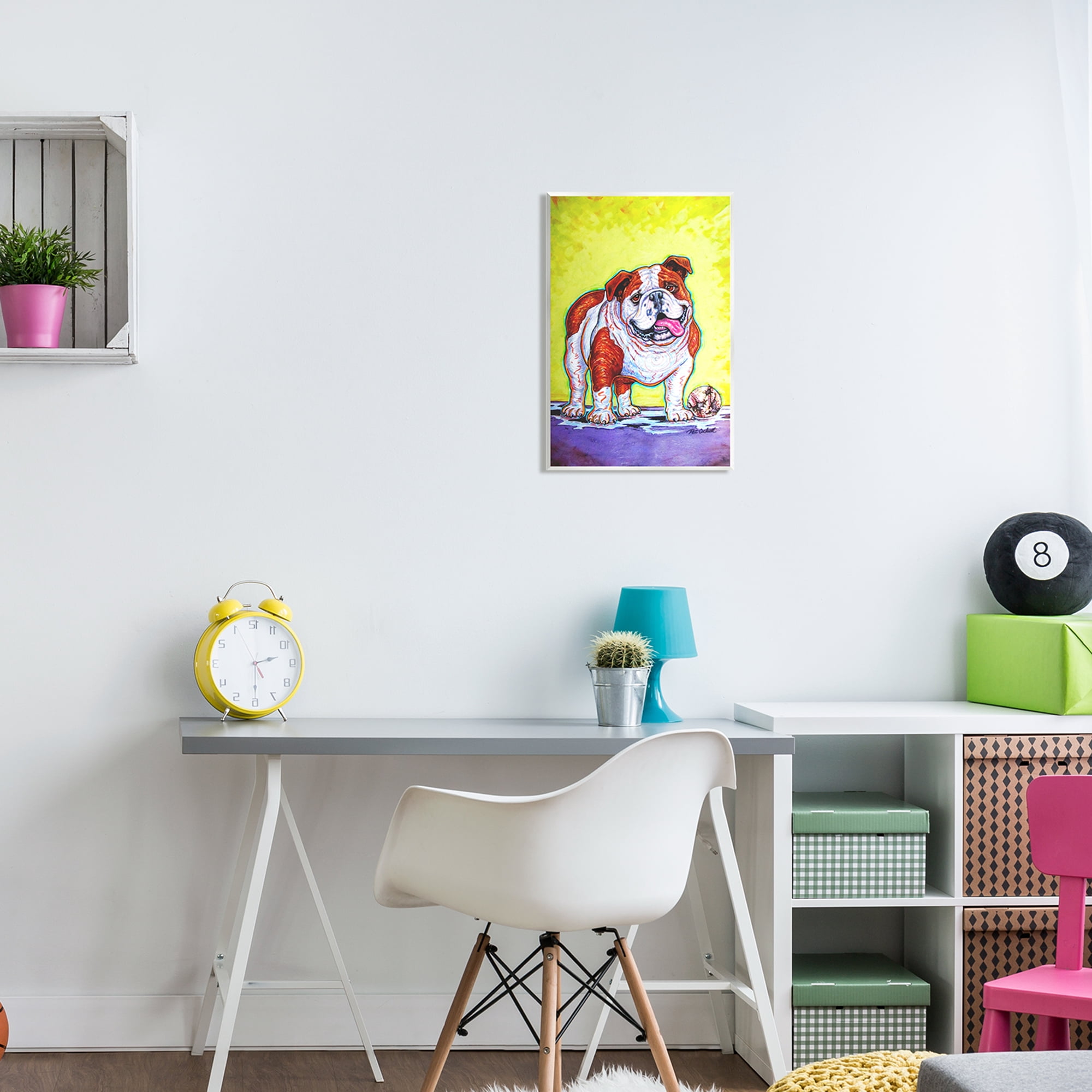 Stupell Industries Bulldog with Baseball Animals & Insects Painting Unframed Art Print Wall Art, 13 x 19