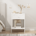 thumbnail image 6 of White Nightstand with Drawer and Open Shelf, Modern Wave Pattern Bedside Table, Solid Wood Frame End Table for Bedroom, Living Room, Small Spaces, 6 of 9