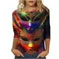 thumbnail image 1 of RKSTN Mardi Gras 3/4 Length Sleeve Womens Tops Oversized Crewneck Carnival Mask Print 3/4 Sleeve T Shirt Womens Casual Round Neck Tuesday Carnival Party Short Sleeve Tee Shirt Spring Summer Clothes, 1 of 6
