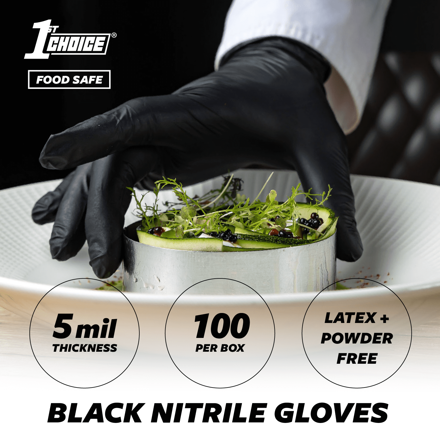 1st Choice Black Disposable Nitrile Gloves, Size Medium, 1000 Count, 6 mil