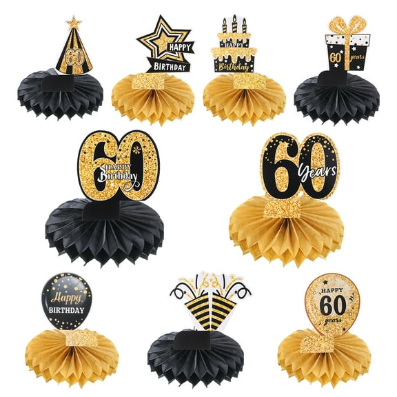 60th Birthday Decoration Centerpieces for Tables Decorations Birthday Party Decoration Supplies (Black Gold Tone)