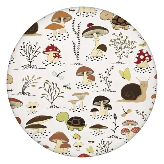 Neon Mushroom Elastic Tablecloth - Waterproof Round Dining Cover for Picnic, Kawaii Cute Print