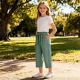 thumbnail image 5 of Ruyang Teen Girls Cotton Linen Wide Leg Pants Drawstring Kids Oversized Casual Lightweight Flowy Palazzo Pants Long Trousers Pockets, 5 of 6