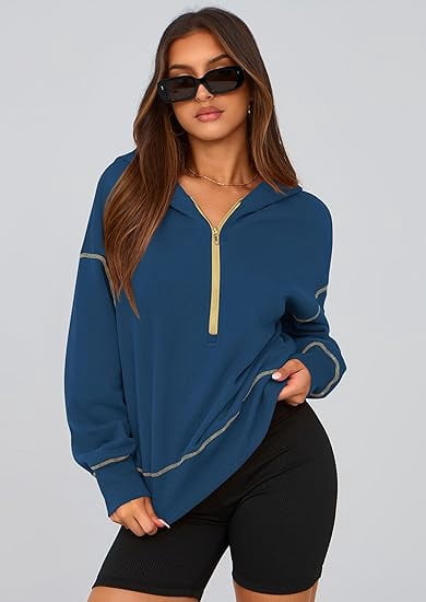 PRETTYGARDEN Women's Hooded Sweatshirts Long Sleeve Half Zip Cropped Hoodie Pullover Winter Fashion Clothes