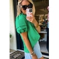 thumbnail image 2 of Women's Bright Green Textured Puff Short Sleeve Notched V Neck Top | [ZhiHiMeRi] | (US 12-14)L, 2 of 12