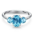 thumbnail image 3 of Gem Stone King 2.01 Ct Oval Checkerboard Swiss Blue Topaz 925 Sterling Silver Ring, 3 of 6