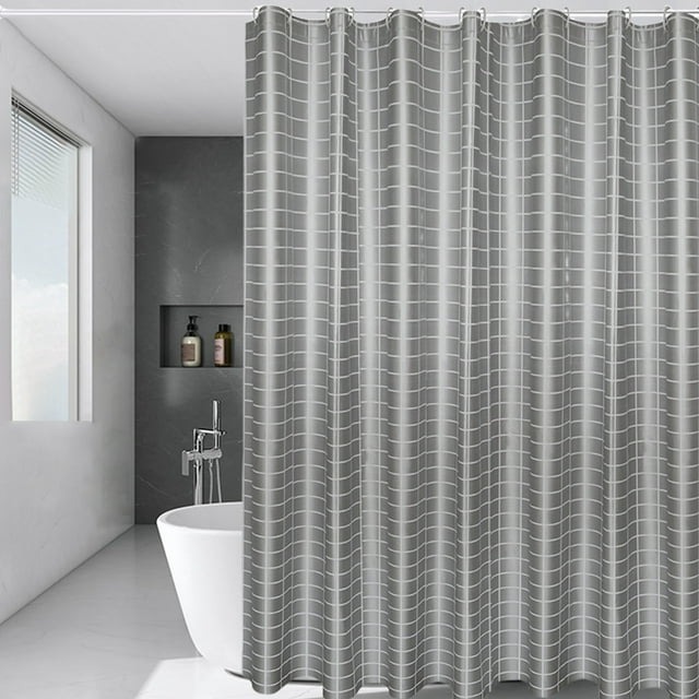 Gray Checkered Waterproof Shower Curtain Bathroom Decor Polyester Fabric With Hooks For Tub Wet Dry Separation