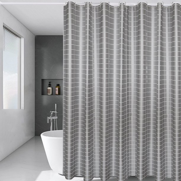 Gray Checkered Waterproof Shower Curtain Bathroom Decor Polyester Fabric With Hooks For Tub Wet Dry Separation
