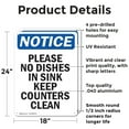 thumbnail image 2 of (2 Pack) Please No Dishes In Sink Keep OSHA Notice Sign 18 Inch X 24 Inch Indoor / Outdoor Rust-Free Aluminum Metal Signs for Workplace, Workshop, and Construction Site, Made in the USA, 2 of 8