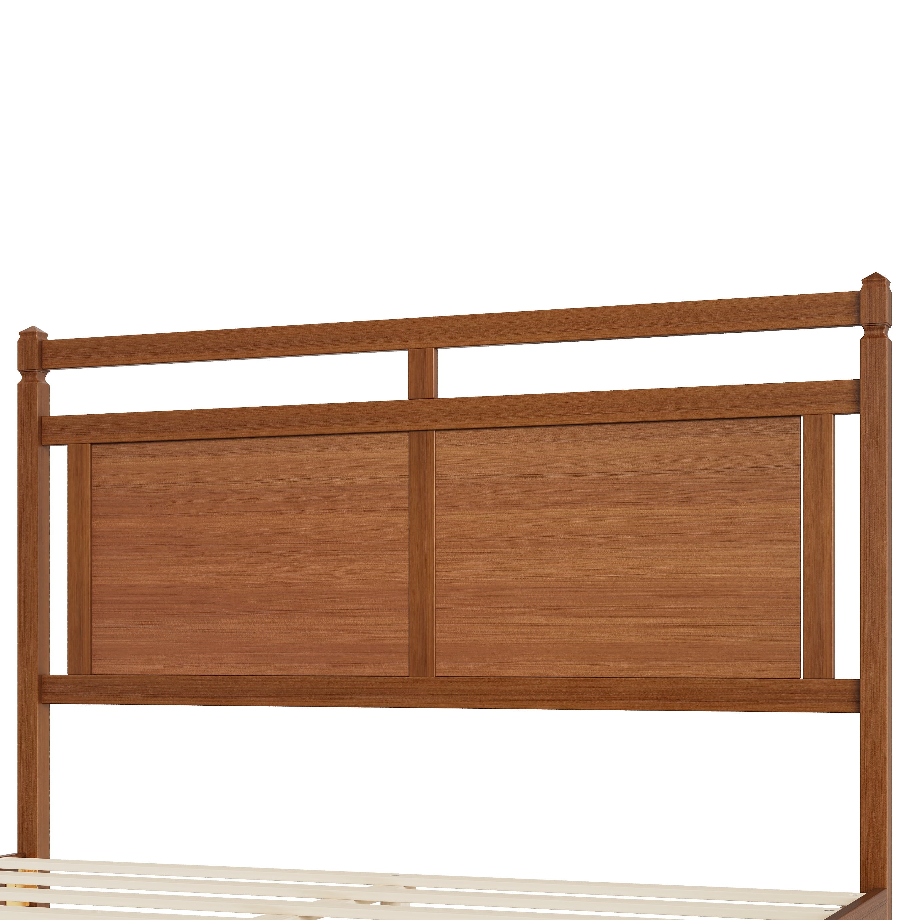 Euroco Modern Wood Queen Size Platform Bed, Mid-Century Bed Frame with Panel Headboard, No Box Spring Needed, Light Walnut