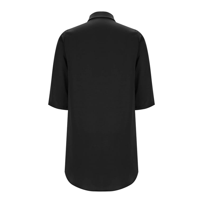 Jggspwm Women's Casual Button Down Maxi Shirt Dress 3/4 Sleeve Solid Turn Down Collar Shirt Tunic Long Dress Black L, Size: Large Jggspwm Women's Casual Button Down Maxi Shirt Dress 3/4 Sleeve Solid Turn Down Collar Shirt Tunic Long Dress Black L, Size: Large
