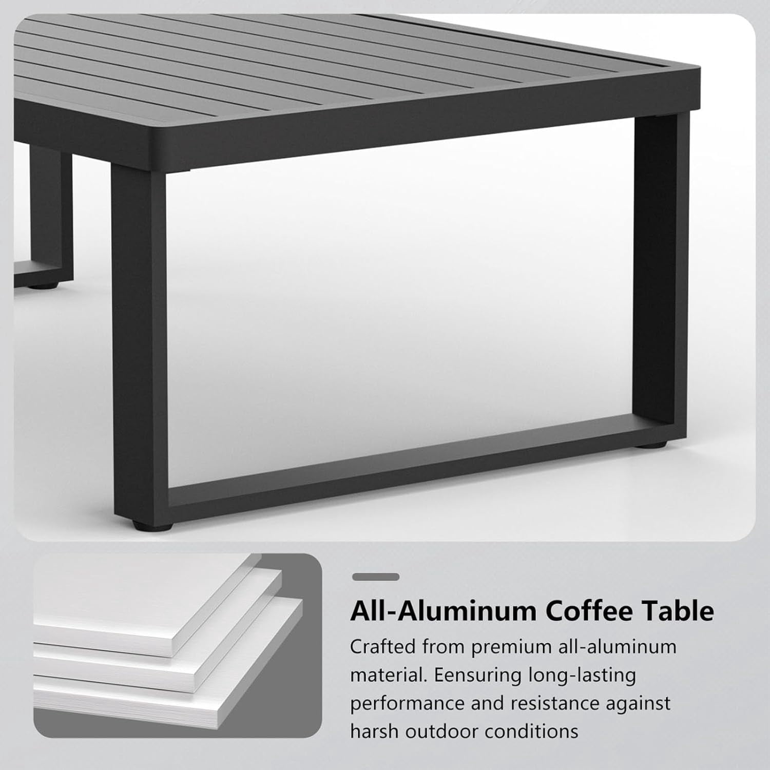 YOEEMZ Aluminum Outdoor Patio Coffee Table for Deck, and Poolside (Black, All-Aluminum)