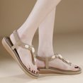 thumbnail image 4 of Sandalias Planas Casuales Con Diamantes Imitación Grandes Sandalias Playa en Forma T (Albaricoque 38), 4 of 9